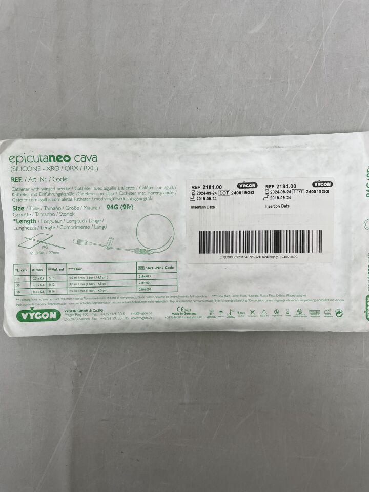 2184 - VYGON - epicutaneo-cava catheter, 24g, (EA) - ( Expiry Date: 2024-09-24 )