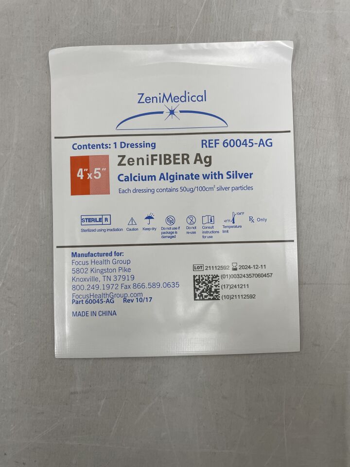 60045-AG - ZENIMEDICAL - ZeniFiber-AG Calcium Alginate Wound Dressing with Silver, 4" x 5", (EA) - ( Expiry Date: 2024-12-11 )