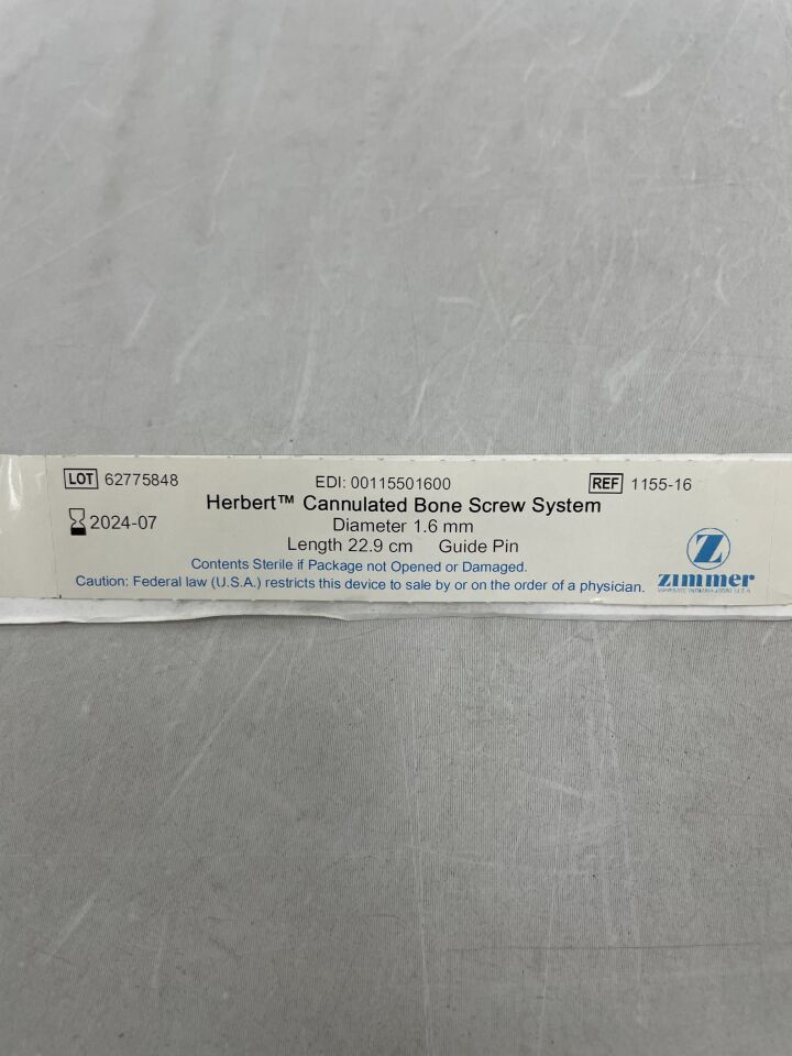 1155-16 - ZIMMER - Herbert Cannulated Bone Screw System, 1.6mm diameter, 22.9cm length, () - ( Expiry Date: 2024-07-01 )