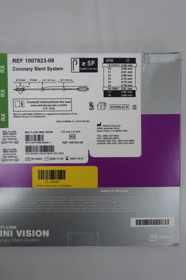 1007823-08 - ABBOTT - MULTI-LINK MINI VISION Coronary Stent and Stent Delivery System 2.50 mm x 08 mm / Rapid-Exchange, (BX/1) - ( Expiry Date: 2024-05-31 )