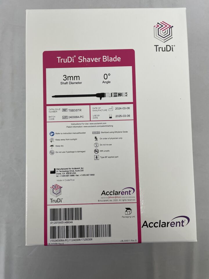 TSB3STR - ACCLARENT - TruDi Double Serrated Shaver Blade, 3 mm Shaft Diameter, 0 Angle For Export Only, (BX/5) - ( Expiry Date: 2025-03-06 )