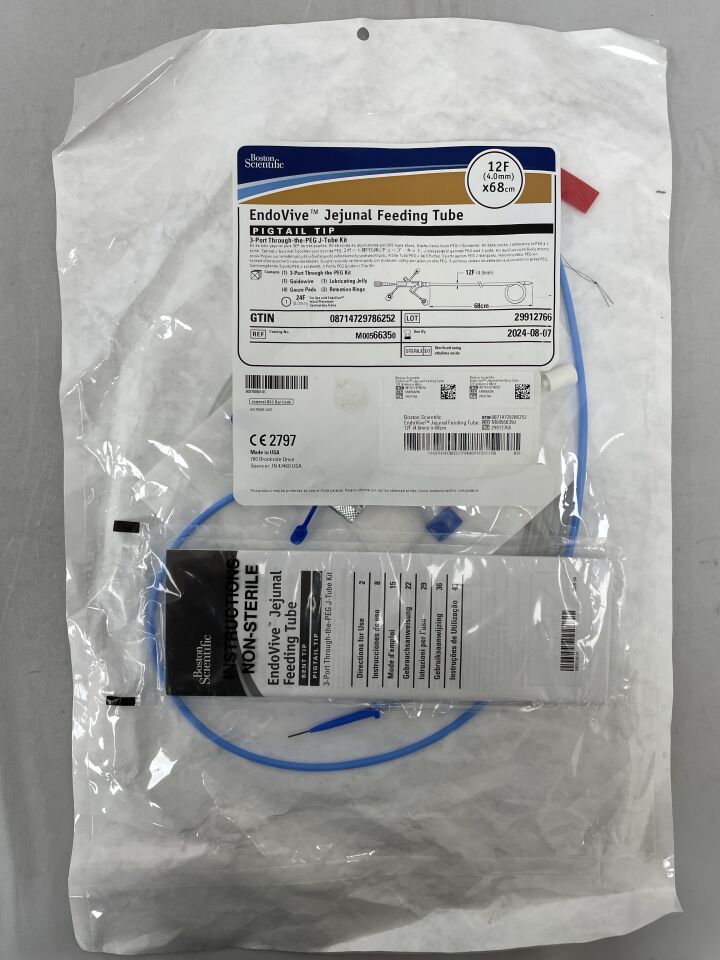 6635 - BOSTON SCIENTIFIC - EndoVive Jejunal Feeding Tube PIGTAIL TIP 3-Port Through-the-PEG J-Tube Kit 12F / 68cm, (EA) - ( Expiry Date: 2024-08-07 )
