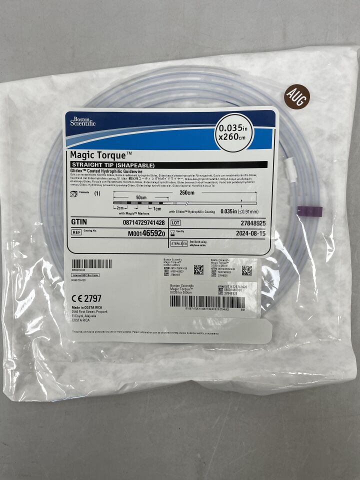 46592 - BOSTON SCIENTIFIC - Magic Torque Glidex Coated Hydrophilic Guidewire, Straight Tip (Shapeable), 0.035" x 260cm Length, (EA) - ( Expiry Date: 2024-08-15 )