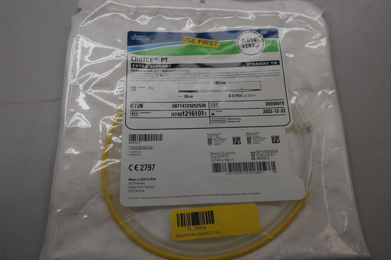 1216101 - BOSTON SCIENTIFIC - ChoICE PT Guidewire - ICE Hydrophilic Coating - Extra Support, Straight Tip - .014" x 182cm, () - ( Expiry Date: 2024-06-07 )