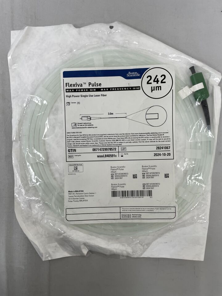 L840591 - BOSTON SCIENTIFIC - Flexiva Pulse High Power Laser Fiber, Max Power 50W, Max Frequency 80HZ, 242 µm, (EA) - ( Expiry Date: 2024-10-20 )