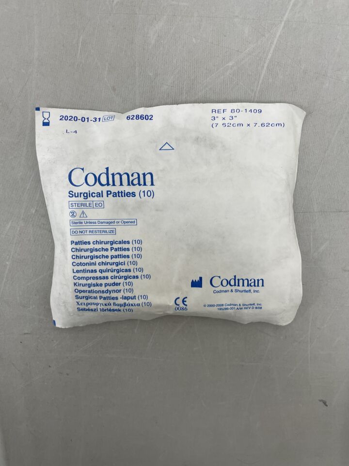 80-1409 - CODMAN - Sterile Surgical Patties, 7.62 x 7.62 cm, (EA) - ( Expiry Date: 2020-01-31 )