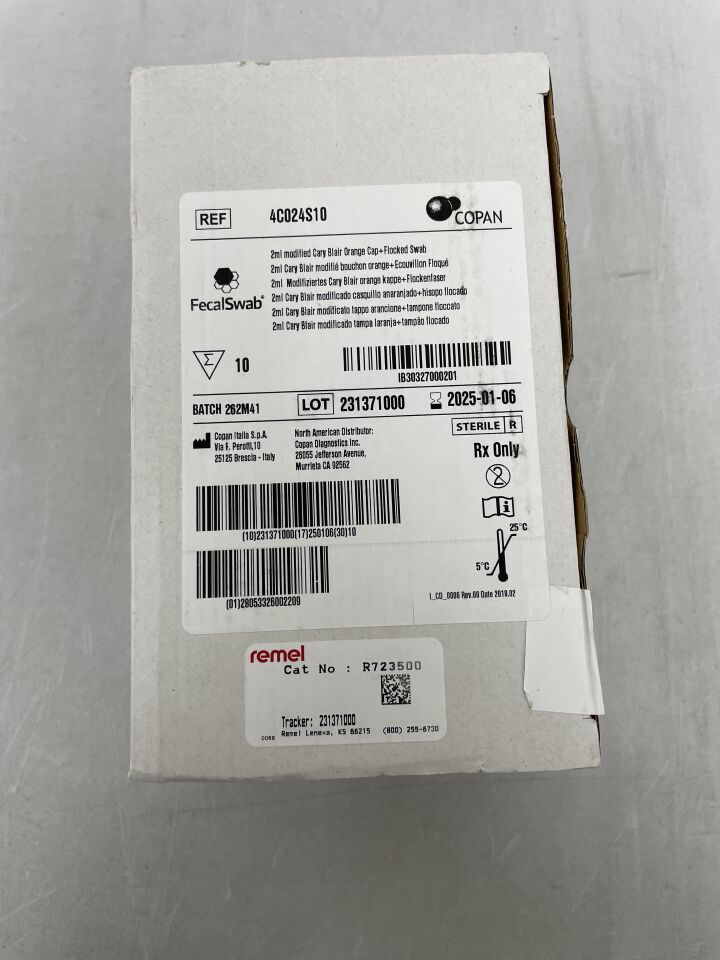 4C024S10 - COPAN - FecalSwab, 2mL Modified Cary Blair Orange Cap and Flocked Swab, (BX/10) - ( Expiry Date: 2025-01-06 )