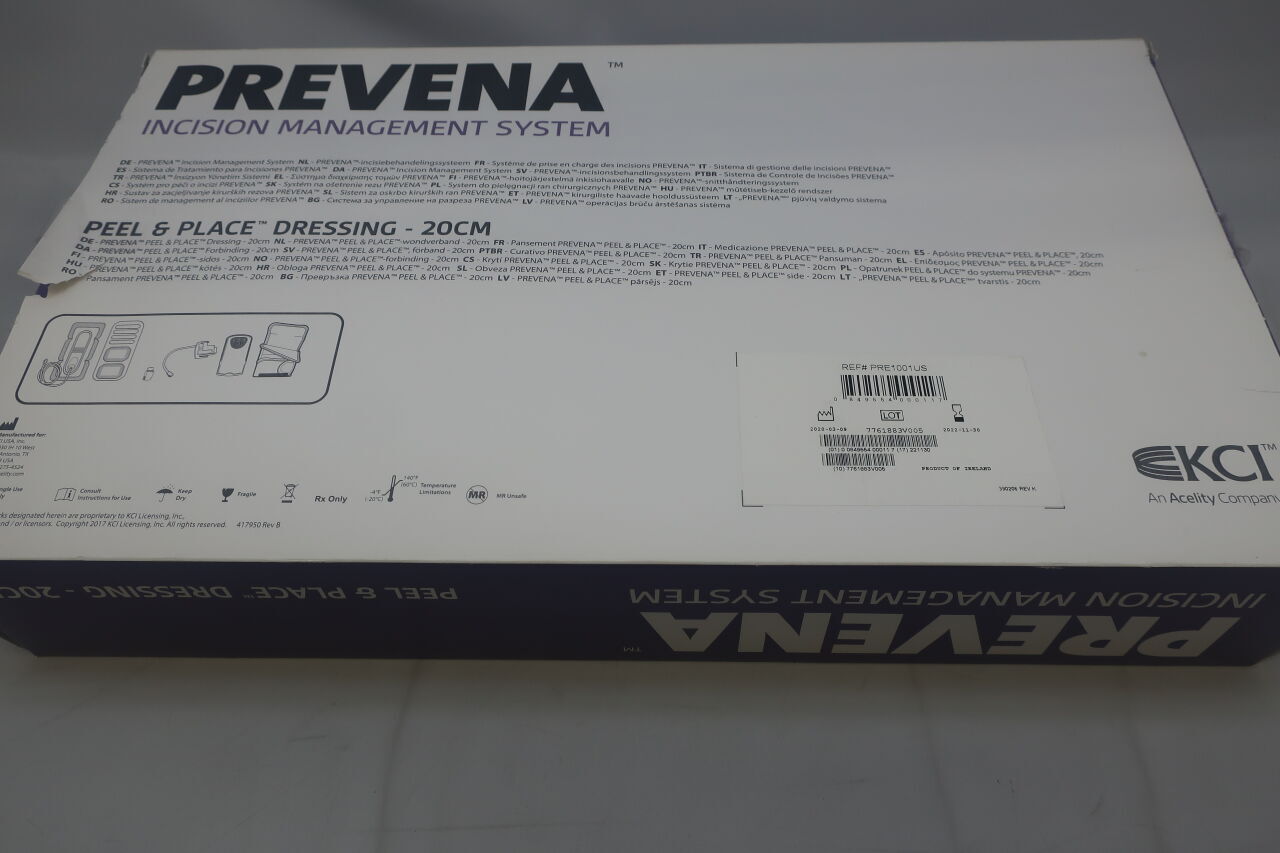 PRE1001US - KCI - Prevena Incision Management System, Peel & Place Dressing, 20cm, (BX/1) - ( Expiry Date: 2024-07-31 )