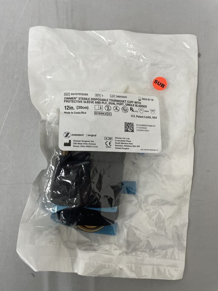 60707015200 - ZIMMER - TOURNIQUET CUFF with Protective Sleeve and PLC, Dual Port, Single Bladder, 30cm, (EA) - ( Expiry Date: 2024-07-12 )