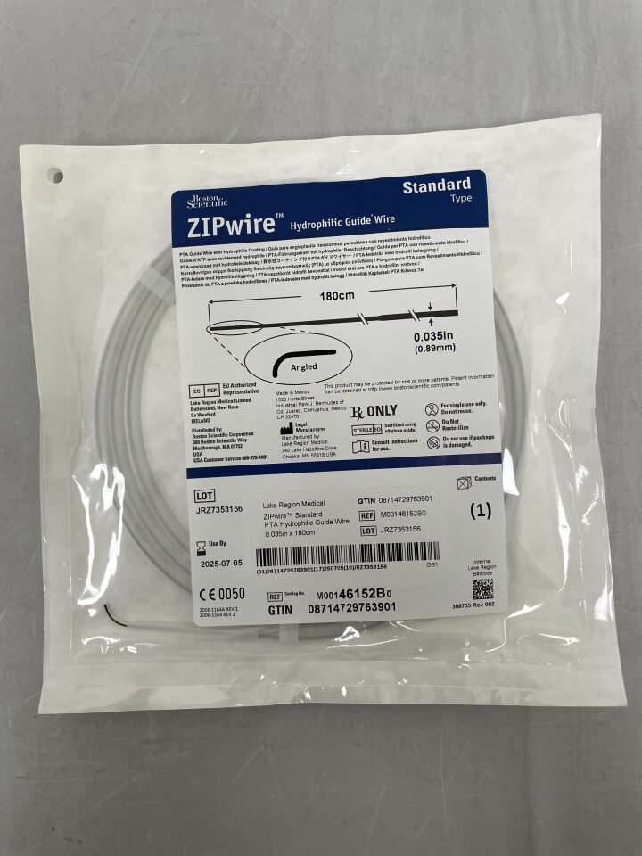 46152B - BOSTON SCIENTIFIC - Alambre guía hidrófilo ZIPwire, estándar, en ángulo, 180 cm x 0,035", (unidad) - (Fecha de caducidad: 05/07/2025)