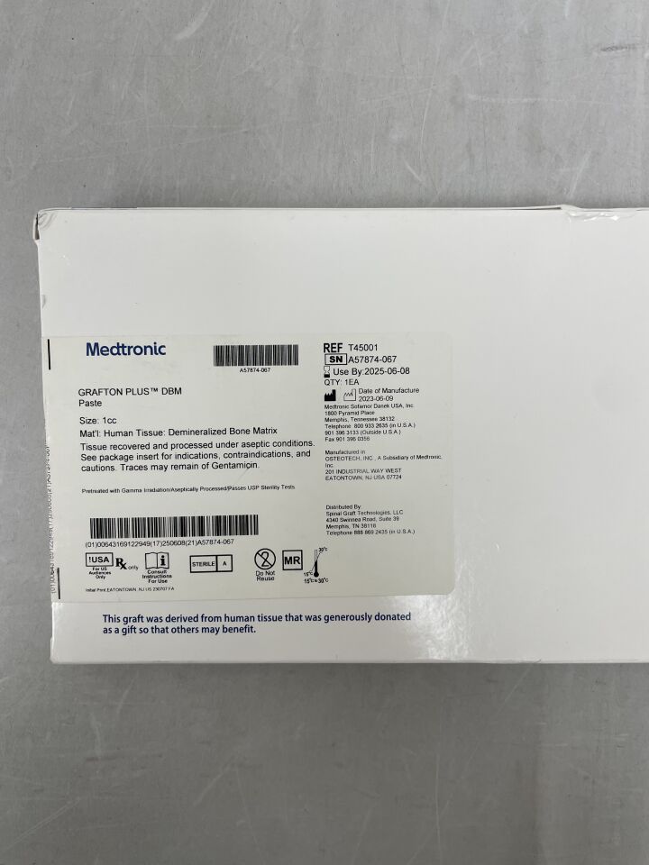 T45001  -  MEDTRONIC  -  Grafton Demineralized Bone Matrix Plus DBM Paste 1cc , ( BX/1 )  -  ( Expiry Date : 2025-06-08 )