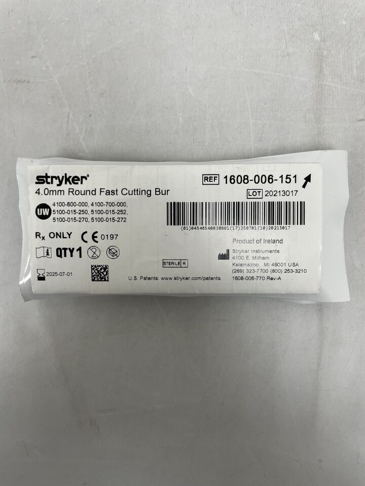 1608-006-151  -  STRYKER  -  Round Fast Cutting Bur, 4.0mm , ( EA )  -  ( Expiry Date : 2025-07-01 )