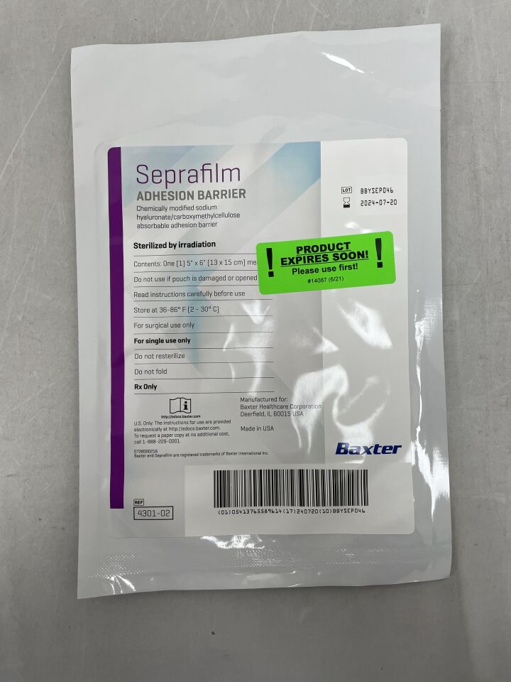4301-02 - BAXTER - Genzyme Seprafilm Adhesion Barrier: 5" x 6", () - ( Expiry Date: 2024-07-20 )