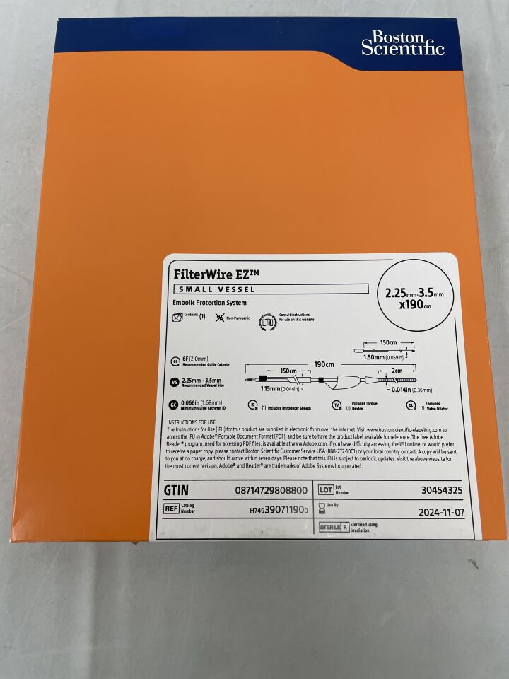 39071190 - BOSTON SCIENTIFIC - FilterWire EZ Embolic Protection System - Small Vessel - 2.25mm-3.5mm x 190cm, (BX/1) - ( Expiry Date: 2024-11-07 )