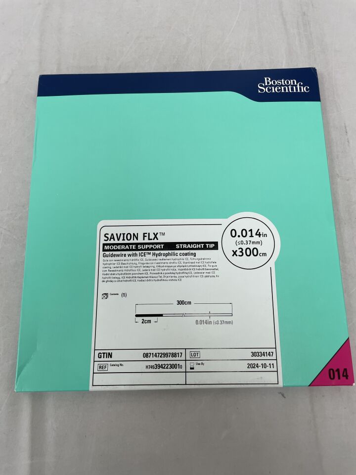 394223001 - BOSTON SCIENTIFIC - SAVION FLX Guidewire with ICE Hydrophilic Coating - Moderate Support, Straight Tip - .014" x 300cm, (BX/1) - ( Expiry Date: 2024-10-11 )