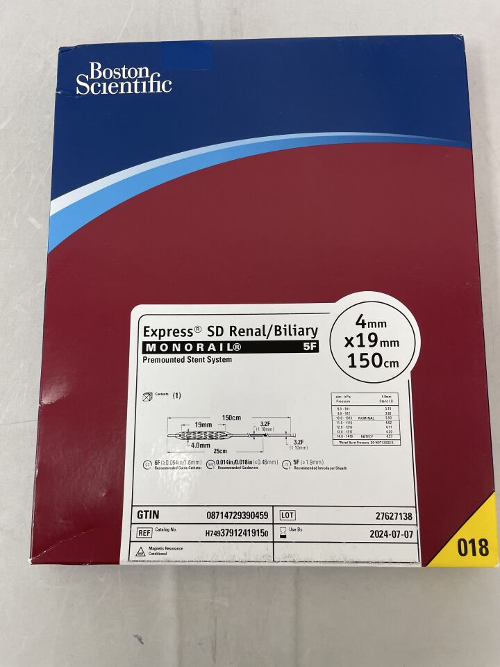3791241915 - BOSTON SCIENTIFIC - Express SD Renal/Biliary Monorail Premounted Stent System - 4mm x 19mm x 150cm, (BX/1) - ( Expiry Date: 2024-07-07 )