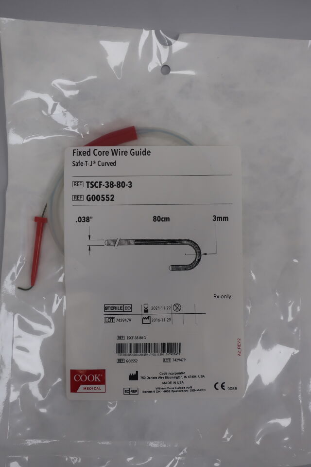 G00552 - COOK - fixed-core wire guide, safe-t-j-tip: 0.038" x 80cm, (EA) - ( Expiry Date: 2024-09-12 )