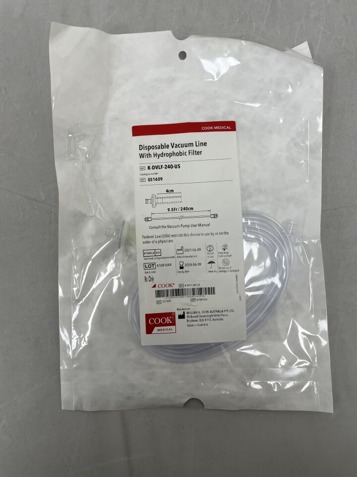 G51609 - COOK - Disposable Vacuum Line, with Hydrophobic Filter, 9.5F x  240 cm, (EA) - ( Expiry Date: 2024-06-09 )