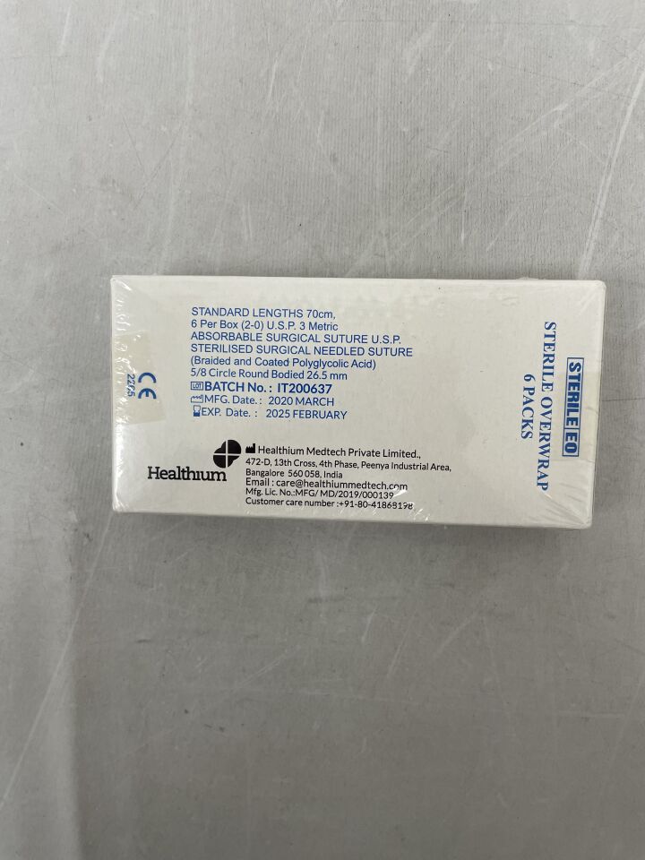 2E70EZ26.5-6 - HEALTHIUM MEDTECH - 3 Absorbable Surgical Suture, Braided and Coated Polyglycolic Acid, 5/8 Circle, 70cm Length, (BX/6) - ( Expiry Date: 2025-02-28 )