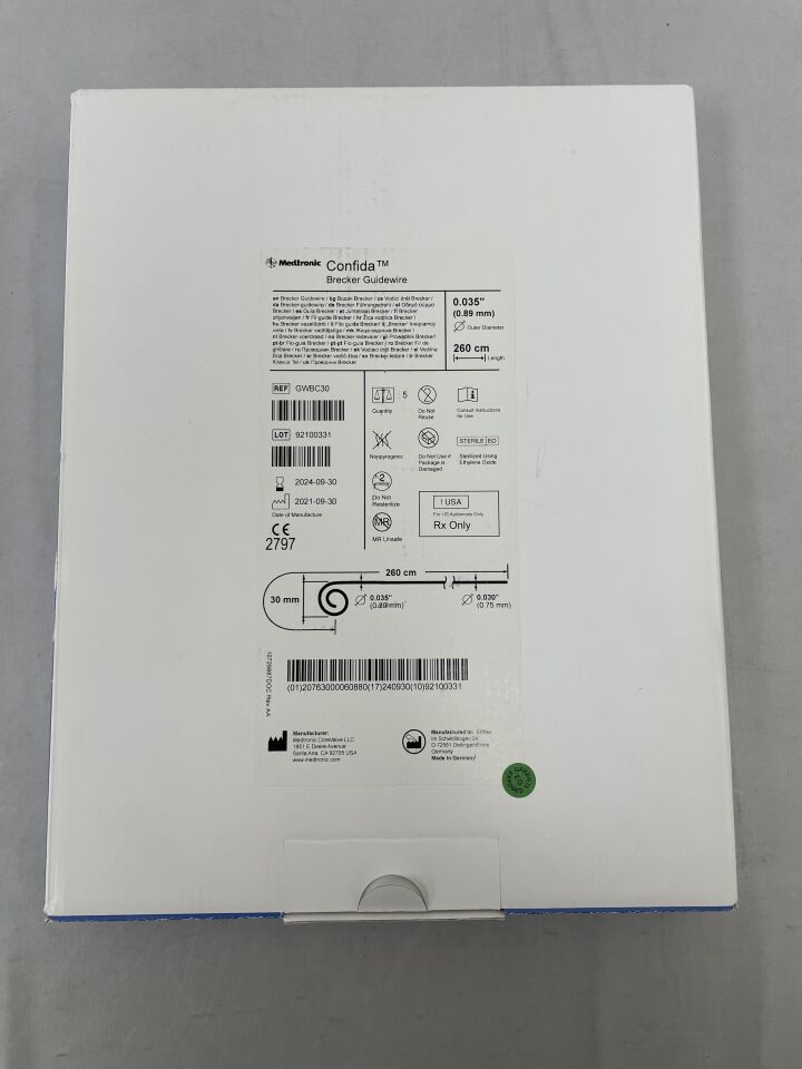 GWBC30 - MEDTRONIC - Confida Brecker Curve Guidewire 0.035" x 260cm, (BX/5) - ( Expiry Date: 2024-03-31 )