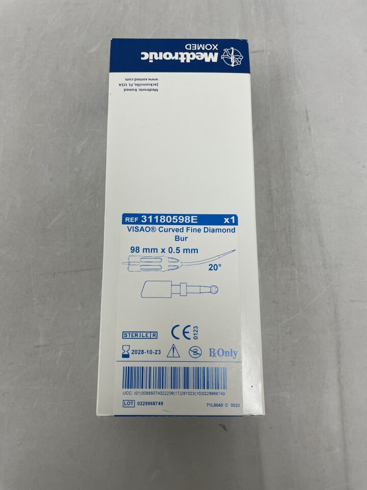 31180598E  -  MEDTRONIC  -  Visao Stainless Steel X-Long Round Curved Fine Diamond Cochleostomy Burr, 0.5 x  98mm , ( BX/1 )  -  ( Expiry Date : 2028-10-23 )