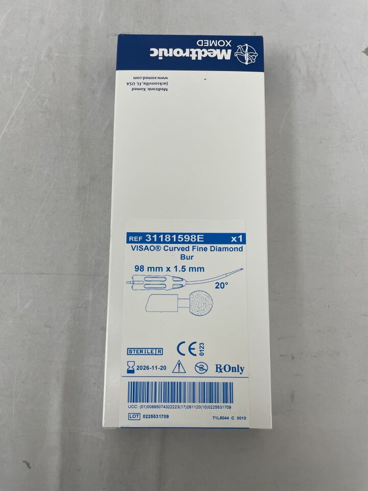 31181598E  -  MEDTRONIC  -  Visao Stainless Steel X-Long Round Curved Fine Diamond Cochleostomy Burr, 0.5 x  98mm , ( BX/1 )  -  ( Expiry Date : 2026-11-20 )