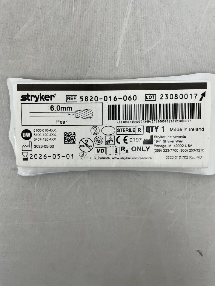 5820-016-060  -  STRYKER  -  6.0mm Pear Bur , ( EA )  -  ( Expiry Date : 2026-05-01 )
