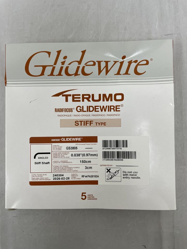 GS3805 - TERUMO - Alambre deslizante: 0,038" x 150 cm, en ángulo, rígido, (BX/5) - (Fecha de caducidad: 28/02/2026)