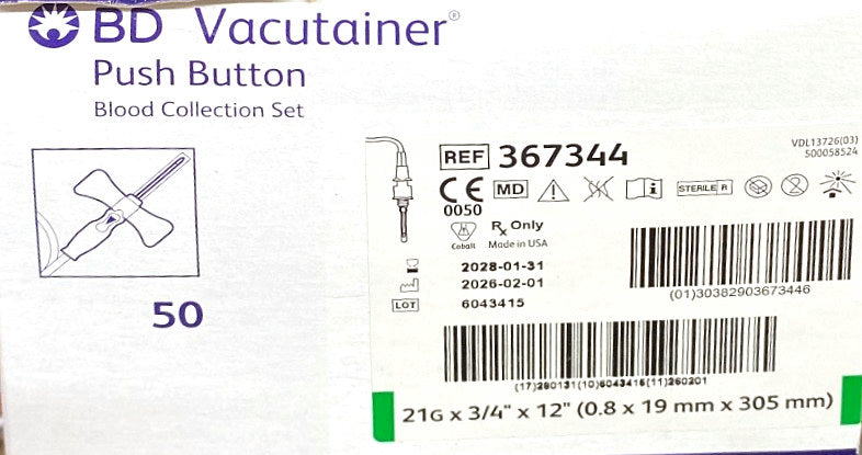 367344 - BD - WINGSET PBBCS 21X.75 12 LUER, (BX/50)