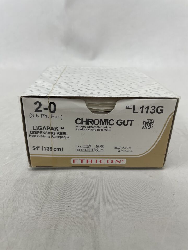 L113G - ETHICON - 腸線鉻制可吸收單絲縫合線，2-0號，54吋長，（盒/12）-（有效期至：2025年12月31日）