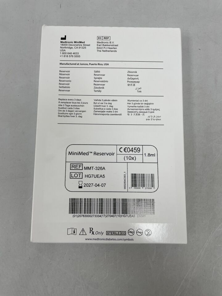 MMT-326A  -  MEDTRONIC  -  rsvr mmt-326a 10pk pdgm 1.8ml 21l 3yr , ( BX/10 )  -  ( Expiry Date : 2027-04-07 )