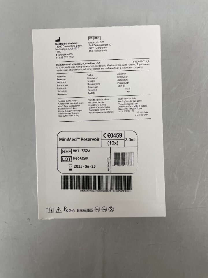 MMT-332A  -  MEDTRONIC  -  MiniMed Insulin Reservoir, holds 3.0ml , ( BX/10 )  -  ( Expiry Date : 2025-06-23 )