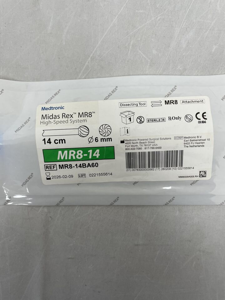 MR8-14BA60  -  MEDTRONIC  -  Midas Rex MR8, Ball Fluted 14cm, 6mm , ( EA )  -  ( Expiry Date : 2026-02-09 )