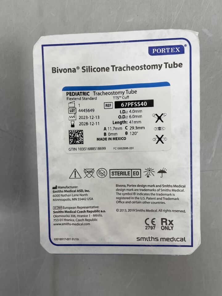 750160 - SMITHS MEDICAL - Bivona 中型 Aire-Cuf 氣管切開套管 6.0 號成人款，（EA）-（有效期至：2029-02-18）