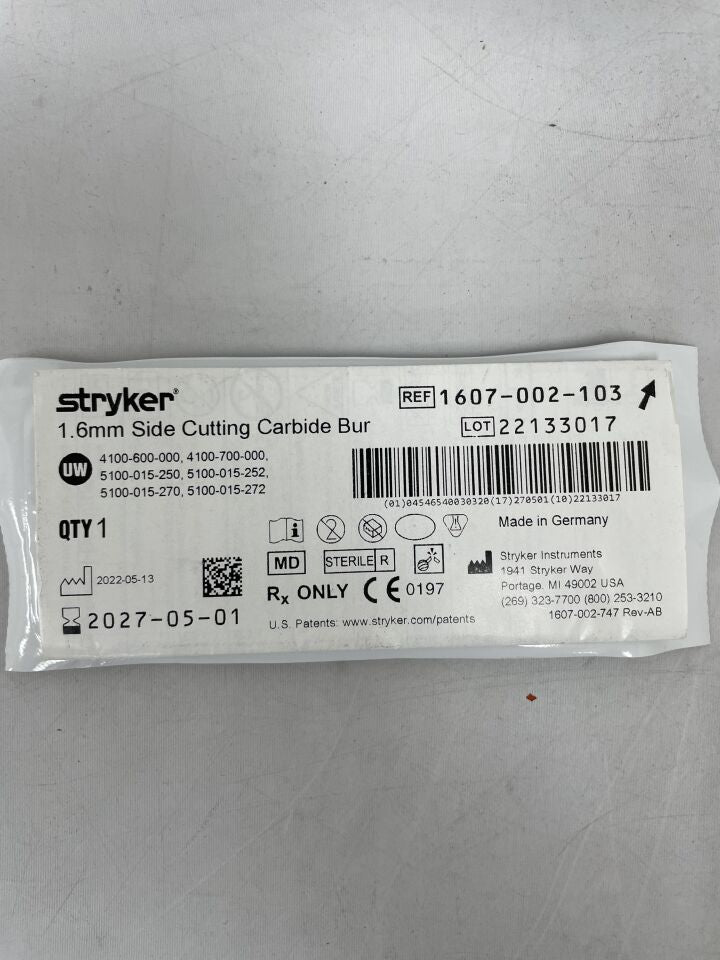 1607-002-103  -  STRYKER  -  Fluted Solid Side Cutting Micro Burr, 1.6 mm Head Diameter , ( EA )  -  ( Expiry Date : 2027-05-01 )