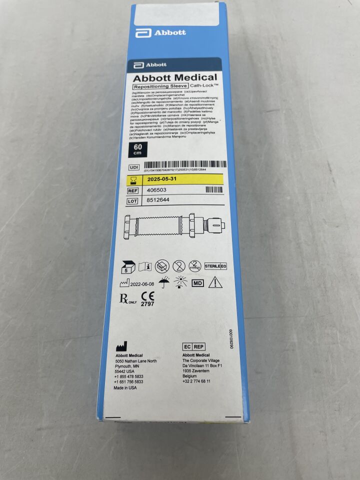 406503 - ABBOTT - SJM Luer Lock Repositioning Sleeve w/Proximal & Distal Cath-Lock Adapter 9F or Smaller x 60cm, (BX/5)