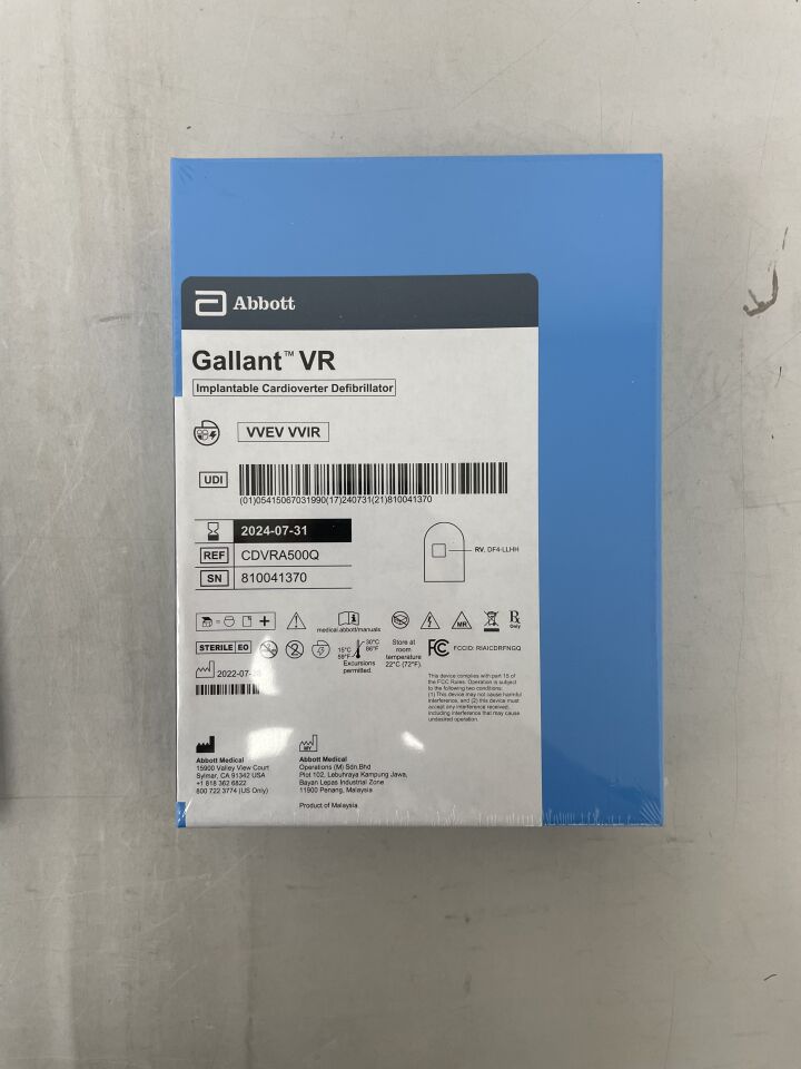 CDVRA500Q - ABBOTT - SJM Gallant VR Single-Chamber Implantable Cardioverter Defibrillator (ICD) VVEV VVIR, (BX/1) - ( Expiry Date: 2024-07-31 )