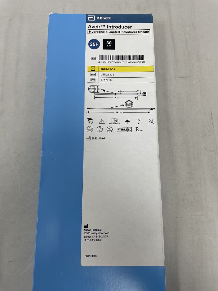 LSN25301 - ABBOTT - Aveir Hydrophilic-Coated Introducer Sheath 25F x 30cm, (BX/1) - ( Expiry Date: 2023-10-31 )