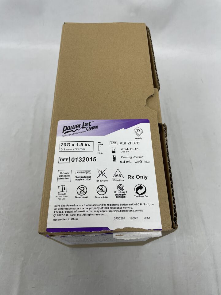 132015 - BARD - PowerLoc Max Power Injectable Safety Infusion Set w/Y-Site 20G x 1.5", (BX/25) - ( Expiry Date: 2024-12-15 )
