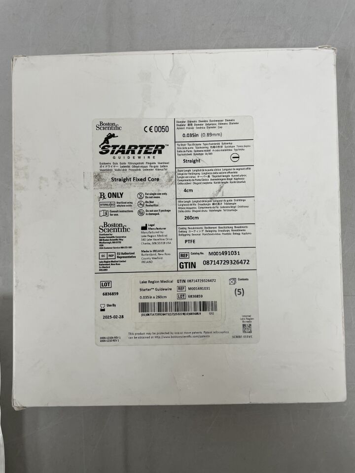 49103 - BOSTON SCIENTIFIC - Starter Guidewire, Straight Fixed Core, 0.035in x 260cm, straigh tip, 4cm taper length, (BX/5) - ( Expiry Date: 2025-02-28 )