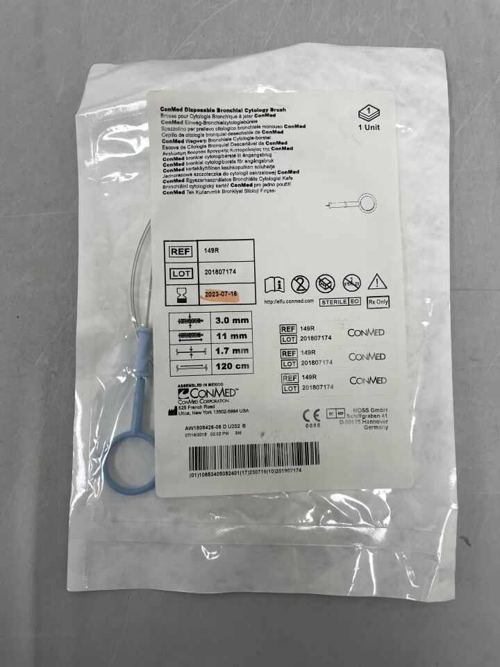 149R - CONMED - DISPOSABLE BRONCHIAL CYTOLOGY BRUSH,  1.7 mm dia. x 120 cm Sheath Length, (EA) - ( Expiry Date: 2023-07-16 )