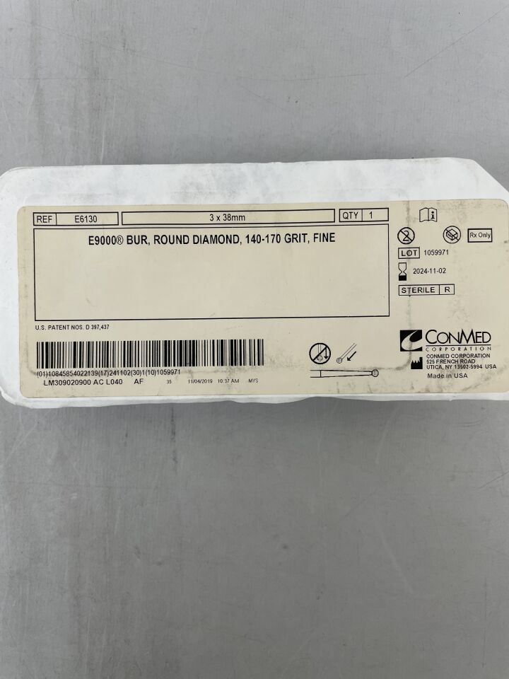 E6130 - CONMED - Fine Round Diamond E Burr, 140-170/Medium Grit, 3 dia. x 38 mm Length, (EA) - ( Expiry Date: 2024-11-02 )
