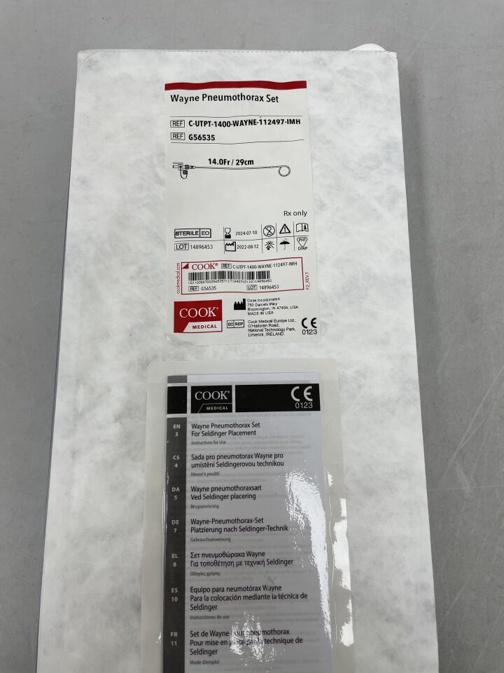 G56535 - COOK - Wayne Wire-Guided Pneumothorax Catheter Set, 29 cm Catheter Length, (EA) - ( Expiry Date: 2024-07-10 )