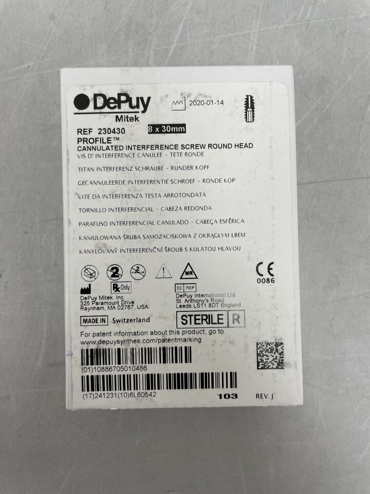 230430 - DEPUY - PROFILE CANNULATED INTERFERENCE SCREW ROUND HEAD 8 x 30mm, (BX/1) - ( Expiry Date: 2024-12-31 )
