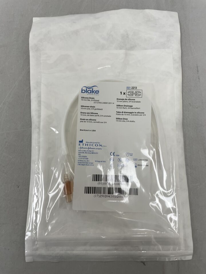 2213 - ETHICON - Blake Silicone Drain, 10mm flat, 3/4 fluted, (EA) - ( Expiry Date: 2025-02-04 )