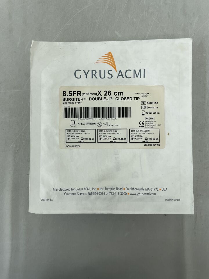 5209100 - GYRUS ACMI - Surgitek Double-J Closed Tip Ureteral Stent: 8.5F x 26cm, (EA) - ( Expiry Date: 2023-02-23 )