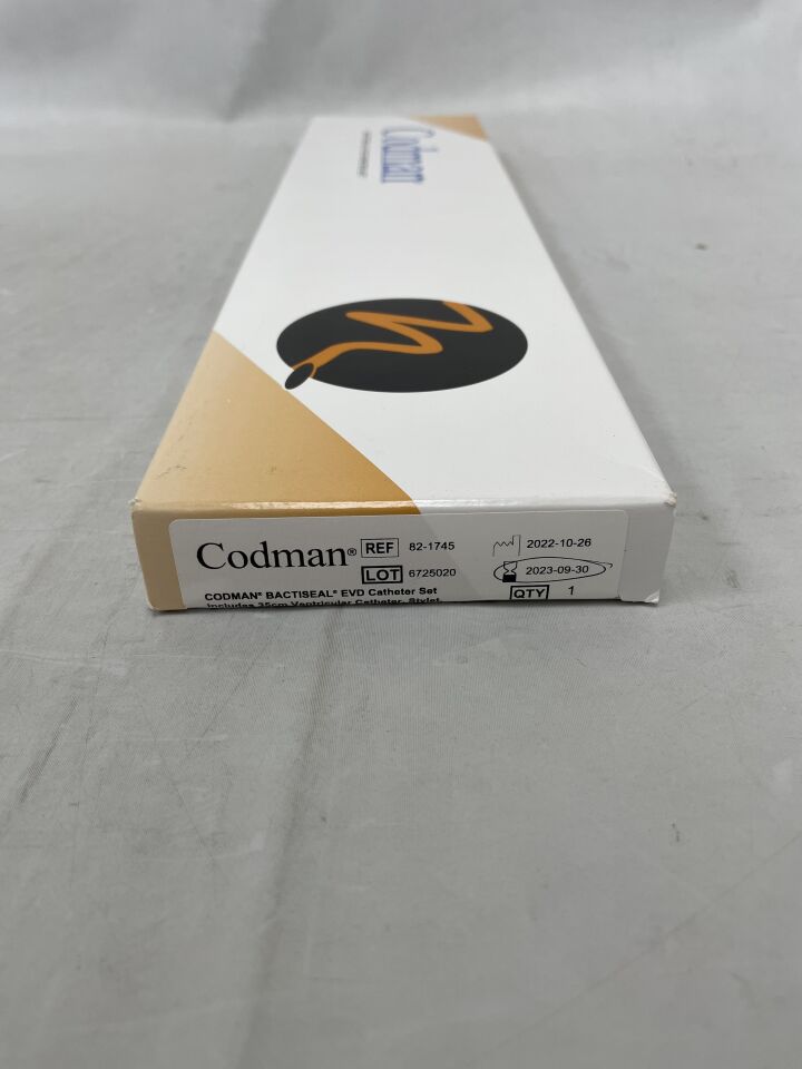82-1745 - INTEGRA - CODMAN Bactiseal EVD Catheter Set - 35cm Ventricular Catheter, Stylet, Connector, Cap, Catheter Anchoring Clip and Trocar, (BX/1) - ( Expiry Date: 2023-09-30 )