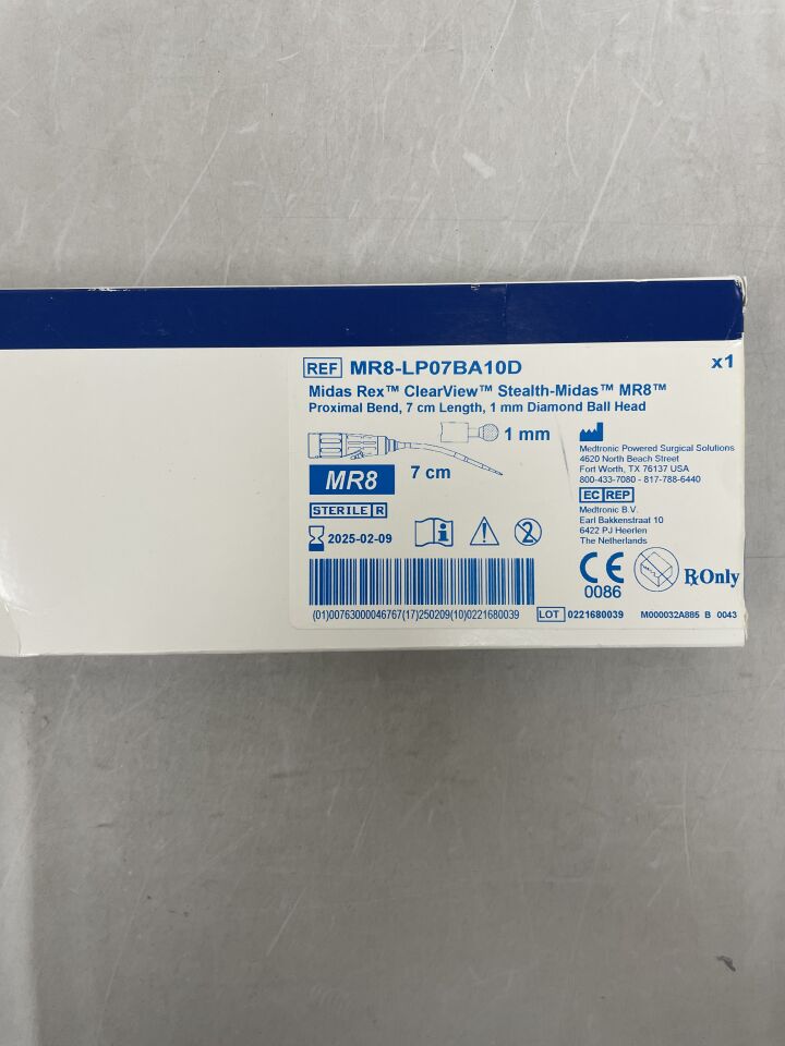 MR8-LP07BA10D - MEDTRONIC - Midas Rex Clearview Mr8 Proximal Bend Fluted Ball Head, 7cm x 1mm , (BX/1) - ( Expiry Date: 2025-02-09 )