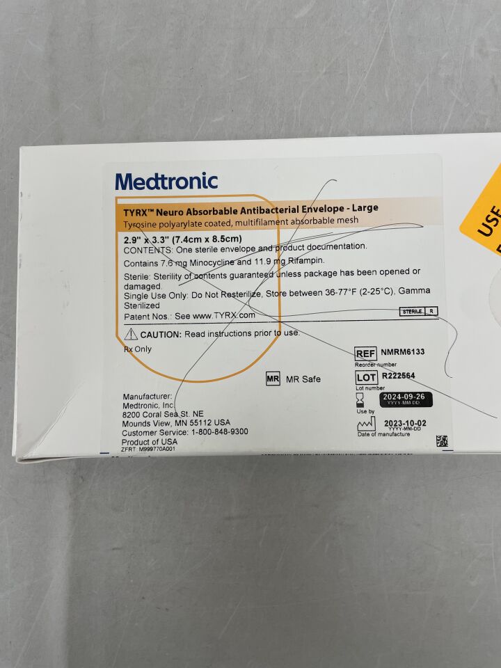 NMRM6133 - MEDTRONIC - TYRX Neuro Absorbable Antibacterial Envelope, Large 2.9" x 3.3", (BX/1) - ( Expiry Date: 2024-09-26 )