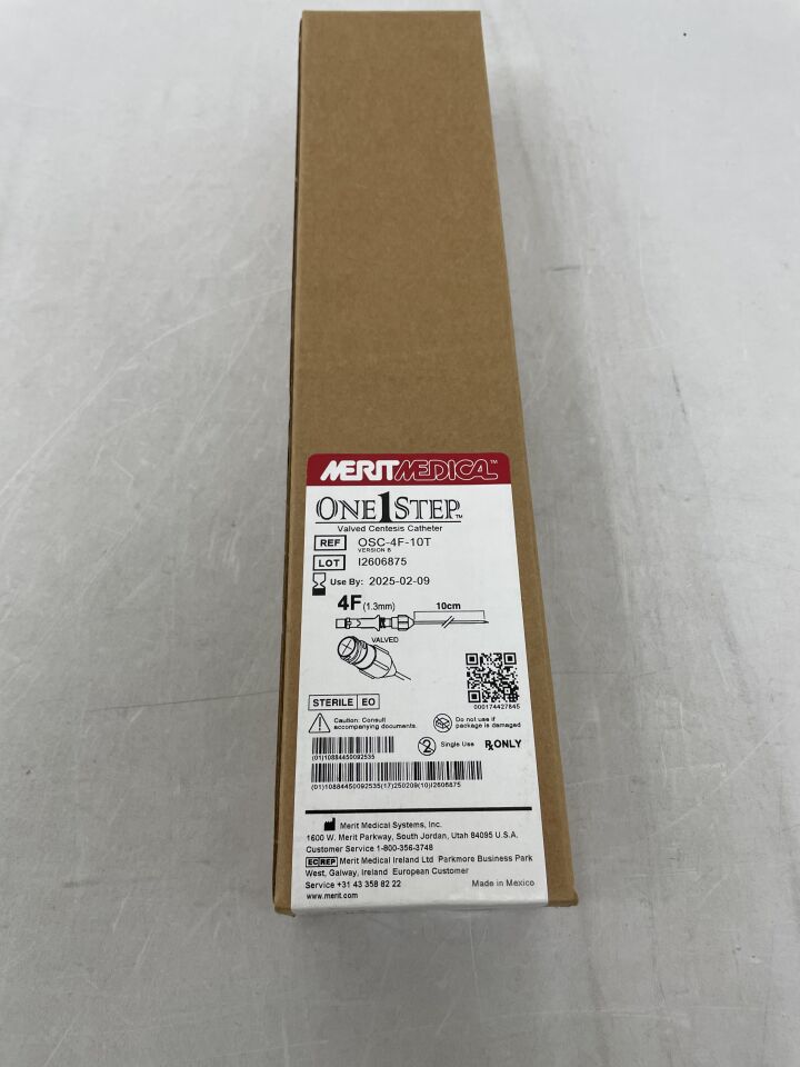 OSC-4F-10T - MERIT MEDICAL - One1Step Valved Centesis Catheter, Straight, Slip Fit, 4F x 10cm, (BX/5) - ( Expiry Date: 2025-02-09 )